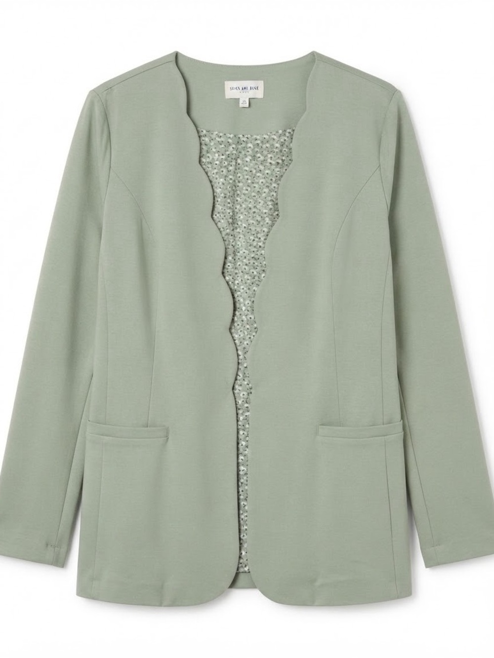 Skies Are Blue Sage Green Scalloped Edge Open Front Blazer Jacket Size 1X
